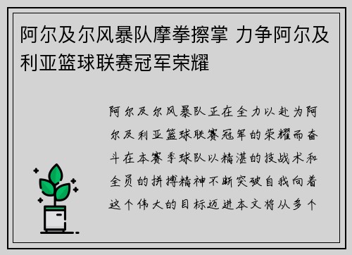 阿尔及尔风暴队摩拳擦掌 力争阿尔及利亚篮球联赛冠军荣耀